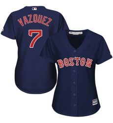 Women's Majestic Boston Red Sox #7 Christian Vazquez Replica Navy Blue Alternate Road MLB Jersey