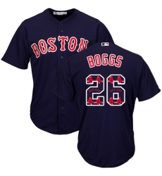 Men's Majestic Boston Red Sox #26 Wade Boggs Authentic Navy Blue Team Logo Fashion Cool Base MLB Jersey