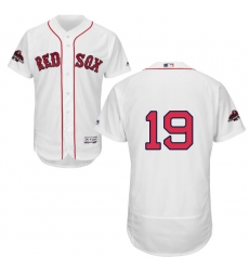Men's Majestic Boston Red Sox #19 Fred Lynn White Home Flex Base Authentic Collection 2018 World Series Champions MLB Jersey