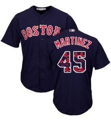 Men's Majestic Boston Red Sox #45 Pedro Martinez Authentic Navy Blue Team Logo Fashion Cool Base MLB Jersey