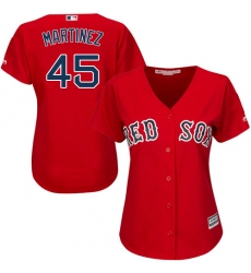 Women's Majestic Boston Red Sox #45 Pedro Martinez Authentic Red Alternate Home MLB Jersey