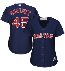 Women's Majestic Boston Red Sox #45 Pedro Martinez Replica Navy Blue Alternate Road MLB Jersey