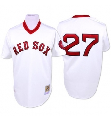 Men's Mitchell and Ness Boston Red Sox #27 Carlton Fisk Authentic White Throwback MLB Jersey