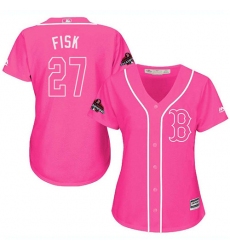 Women's Majestic Boston Red Sox #27 Carlton Fisk Authentic Pink Fashion 2018 World Series Champions MLB Jersey