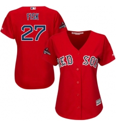 Women's Majestic Boston Red Sox #27 Carlton Fisk Authentic Red Alternate Home 2018 World Series Champions MLB Jersey