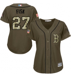 Women's Majestic Boston Red Sox #27 Carlton Fisk Replica Green Salute to Service MLB Jersey