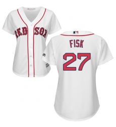 Women's Majestic Boston Red Sox #27 Carlton Fisk Replica White Home MLB Jersey