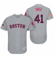 Men's Majestic Boston Red Sox # 41 Chris Sale Grey Stars & Stripes Authentic Collection Flex Base MLB Jersey