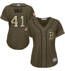 Women's Majestic Boston Red Sox #41 Chris Sale Authentic Green Salute to Service MLB Jersey
