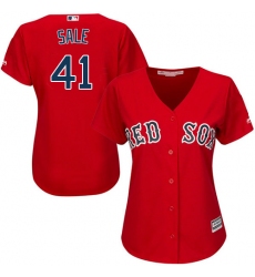 Women's Majestic Boston Red Sox #41 Chris Sale Authentic Red Alternate Home MLB Jersey