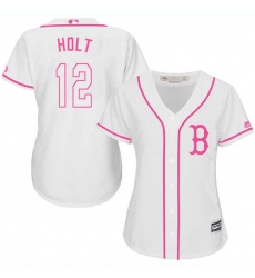 Women's Majestic Boston Red Sox #12 Brock Holt Authentic White Fashion MLB Jersey