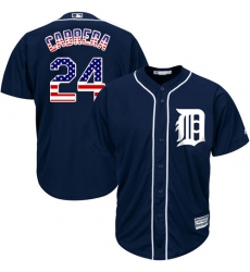 Men's Majestic Detroit Tigers #24 Miguel Cabrera Authentic Navy Blue USA Flag Fashion MLB Jersey