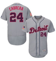 Men's Majestic Detroit Tigers #24 Miguel Cabrera Grey Fashion Stars & Stripes Flex Base MLB Jersey