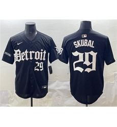 Men's Detroit Tigers #29 Tarik Skubal Black 'Motor Gothic Edition' Vapor Premier Limited Stitched Baseball Jersey