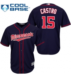 Youth Majestic Minnesota Twins #15 Jason Castro Authentic Navy Blue Alternate Road Cool Base MLB Jersey