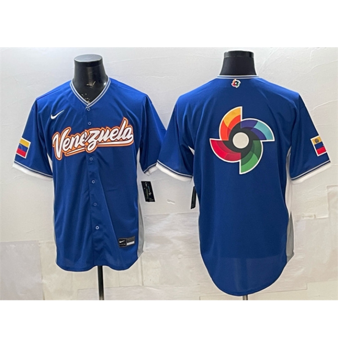 Men's Venezuela Baseball Blue 2026 World Baseball Classic Big Logo Road Stadium Stitched Jersey