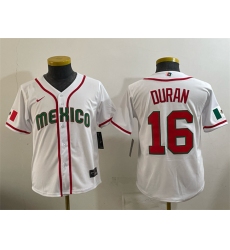 Youth Mexico Baseball #16 Jarren Duran White 2026 World Baseball Classic Home Stadium Stitched Baseball Jersey