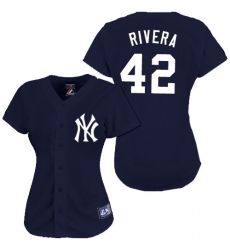 Women's Majestic New York Yankees #42 Mariano Rivera Authentic Navy Blue MLB Jersey