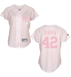 Women's Majestic New York Yankees #42 Mariano Rivera Authentic White/Pink Strip MLB Jersey