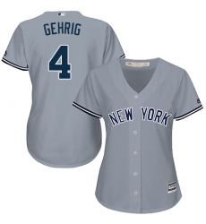 Women's Majestic New York Yankees #4 Lou Gehrig Replica Grey Road MLB Jersey