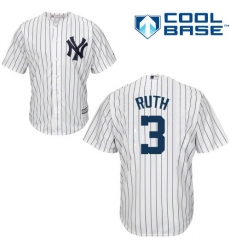 Youth Majestic New York Yankees #3 Babe Ruth Replica White Home MLB Jersey
