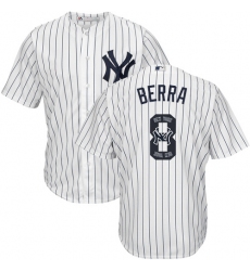 Men's Majestic New York Yankees #8 Yogi Berra Authentic White Team Logo Fashion MLB Jersey