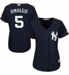 Women's Majestic New York Yankees #5 Joe DiMaggio Replica Navy Blue Alternate MLB Jersey