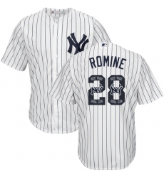 Men's Majestic New York Yankees #28 Austin Romine Authentic White Team Logo Fashion MLB Jersey