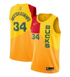 Women's Nike Milwaukee Bucks #34 Giannis Antetokounmpo Swingman Yellow NBA Jersey - City Edition