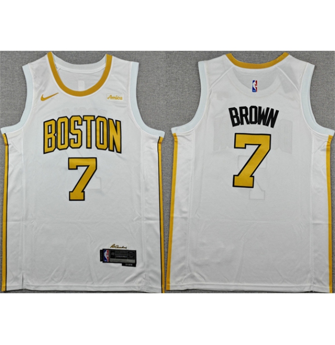 Men's Boston Celtics #7 Jaylen Brown White 2025-26 City Edition Stitched Basketball Jersey