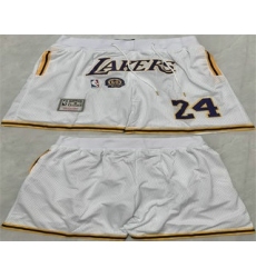 Men's Los Angeles Lakers #24 Kobe Bryant White 2025 Shorts