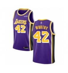 Men's Los Angeles Lakers #42 James Worthy Authentic Purple Basketball Jerseys - Icon Edition