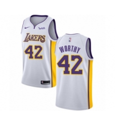 Men's Los Angeles Lakers #42 James Worthy Authentic White Basketball Jersey - Association Edition