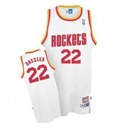Men's Mitchell and Ness Houston Rockets #22 Clyde Drexler Authentic White Throwback NBA Jersey