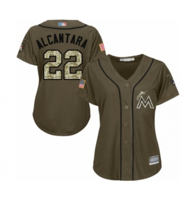 Women's Miami Marlins #22 Sandy Alcantara Authentic Green Salute to Service Baseball Jersey