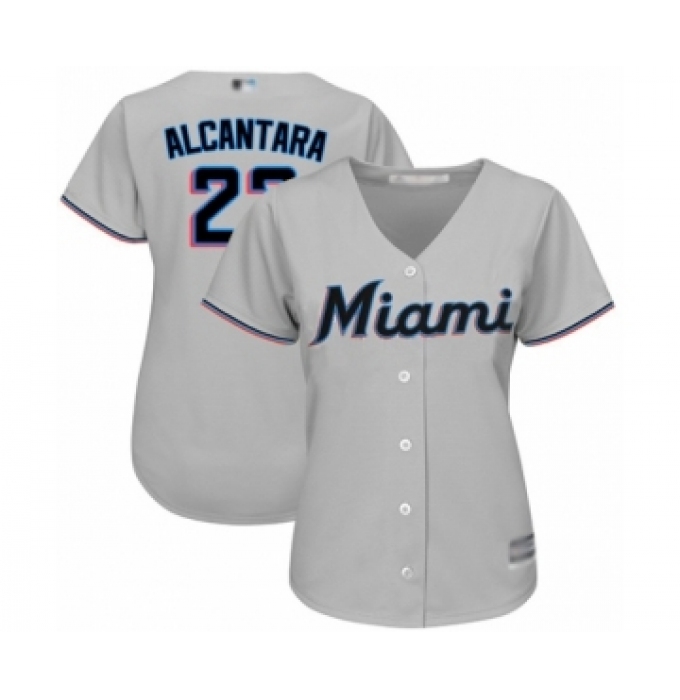 Women's Miami Marlins #22 Sandy Alcantara Authentic Grey Road Cool Base Baseball Jersey
