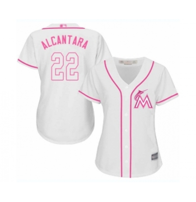 Women's Miami Marlins #22 Sandy Alcantara Authentic White Fashion Cool Base Baseball Jersey
