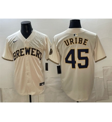 Men's Milwaukee Brewers #45 Abner Uribe Cream Stitched Baseball Jersey