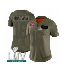 Women's San Francisco 49ers #16 Joe Montana Limited Olive 2019 Salute to Service Super Bowl LIV Bound Football Jersey