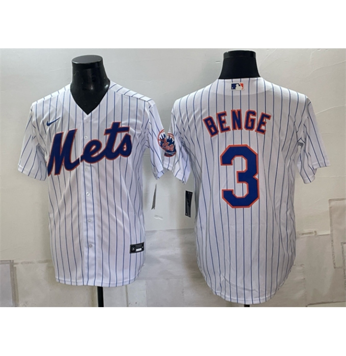 Men's New York Mets #3 Carson Benge White Cool Base Stitched Baseball Jersey