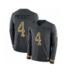 Youth Nike Dallas Cowboys #4 Dak Prescott Limited Black Salute to Service Therma Long Sleeve NFL Jersey