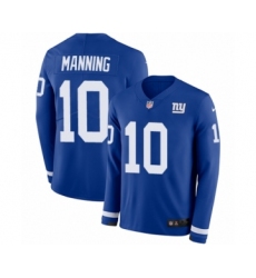 Youth Nike New York Giants #10 Eli Manning Limited Royal Blue Therma Long Sleeve NFL Jersey