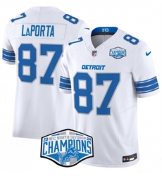 Men's Detroit Lions #87 Sam LaPorta White 2024 NFC North Champions F.U.S.E. Vapor Limited Stitched Jersey