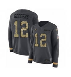 Women's Nike Green Bay Packers #12 Aaron Rodgers Limited Black Salute to Service Therma Long Sleeve NFL Jersey