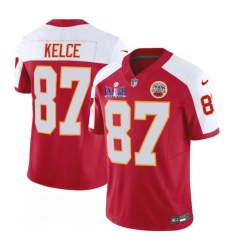 Men's Kansas City Chiefs #87 Travis Kelce Red White 2024 F.U.S.E. Super Bowl LVIII Vapor Untouchable Limited Football Stitched Jersey